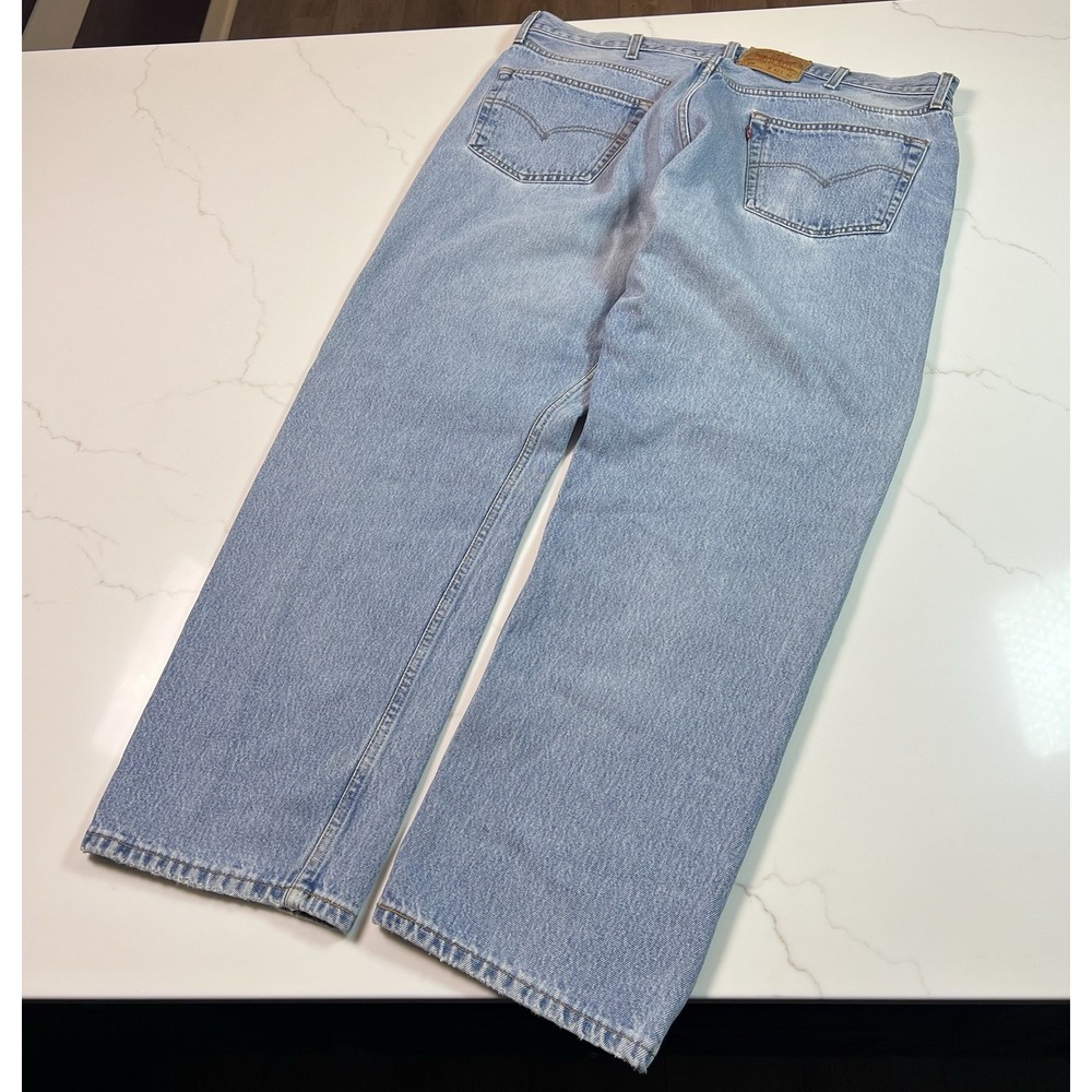 Levi 501 Jeans Mens 42x30 Light Wash Button Fly Distressed Denim 501-0193